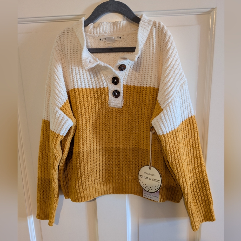 Girl's Cozy White and Mustard Sweater
